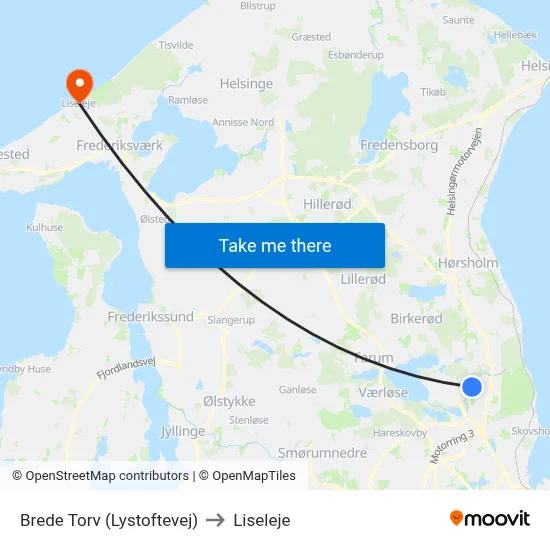 Brede Torv (Lystoftevej) to Liseleje map