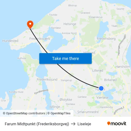 Farum Midtpunkt (Frederiksborgvej) to Liseleje map