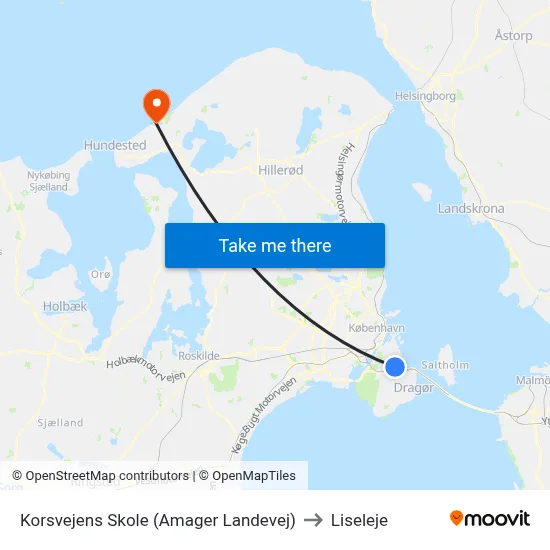 Korsvejens Skole (Amager Landevej) to Liseleje map