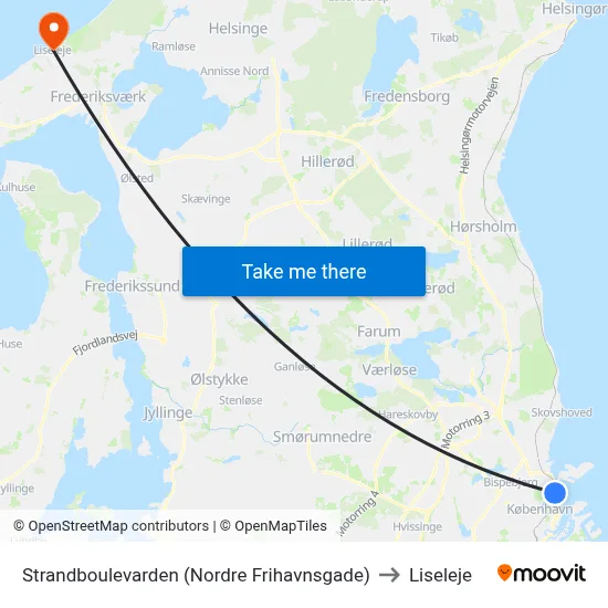 Strandboulevarden (Nordre Frihavnsgade) to Liseleje map