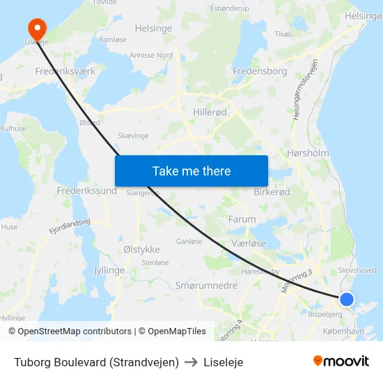 Tuborg Boulevard (Strandvejen) to Liseleje map