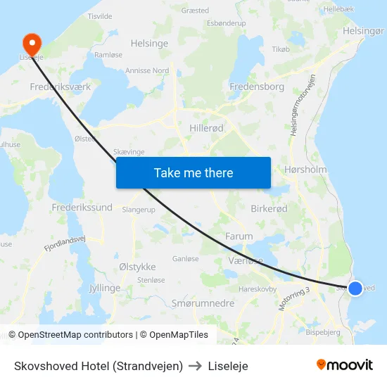 Skovshoved Hotel (Strandvejen) to Liseleje map