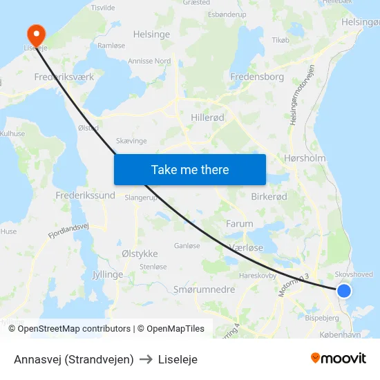 Annasvej (Strandvejen) to Liseleje map