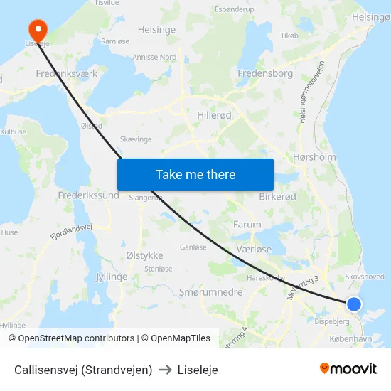 Callisensvej (Strandvejen) to Liseleje map