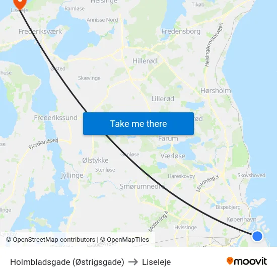 Holmbladsgade (Østrigsgade) to Liseleje map