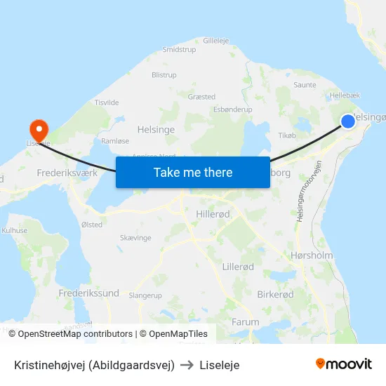 Kristinehøjvej (Abildgaardsvej) to Liseleje map