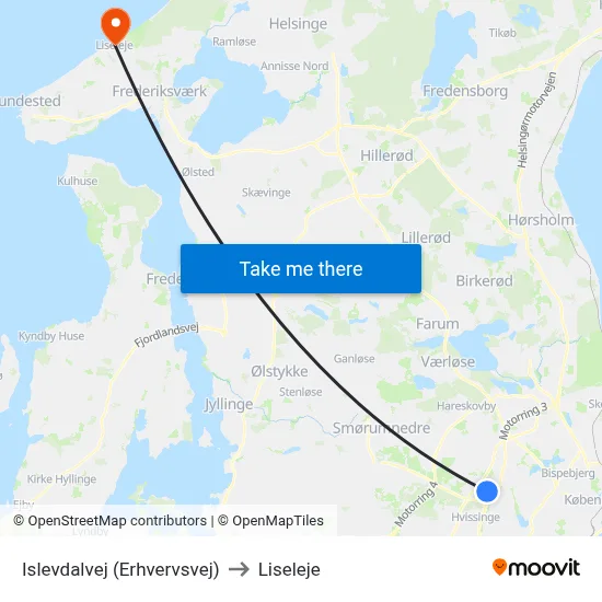 Islevdalvej (Erhvervsvej) to Liseleje map