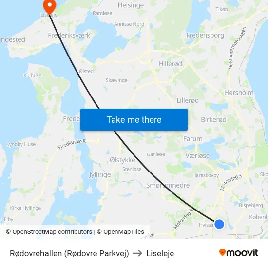 Rødovrehallen (Rødovre Parkvej) to Liseleje map