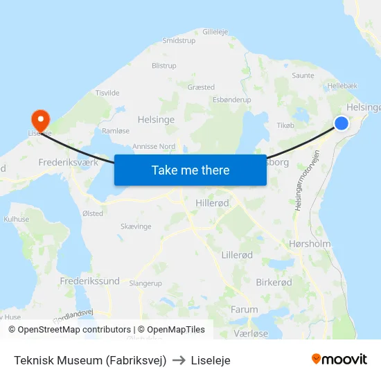 Teknisk Museum (Fabriksvej) to Liseleje map