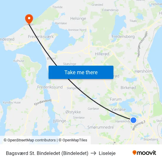 Bagsværd St. Bindeledet (Bindeledet) to Liseleje map