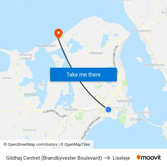 Gildhøj Centret (Brøndbyvester Boulevard) to Liseleje map