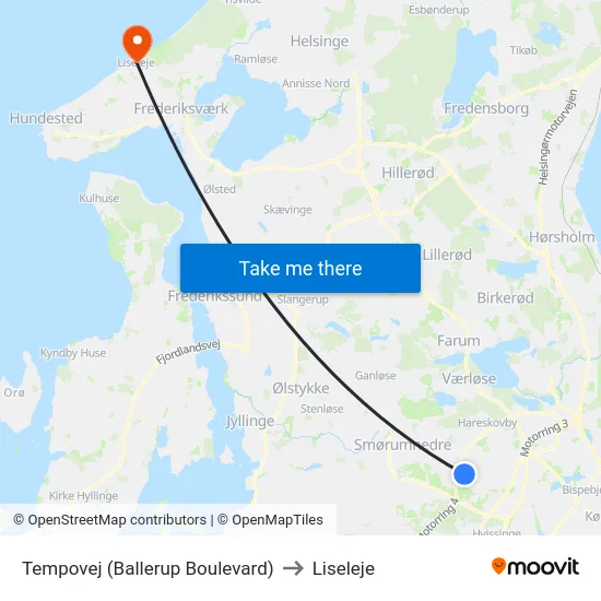 Tempovej (Ballerup Boulevard) to Liseleje map