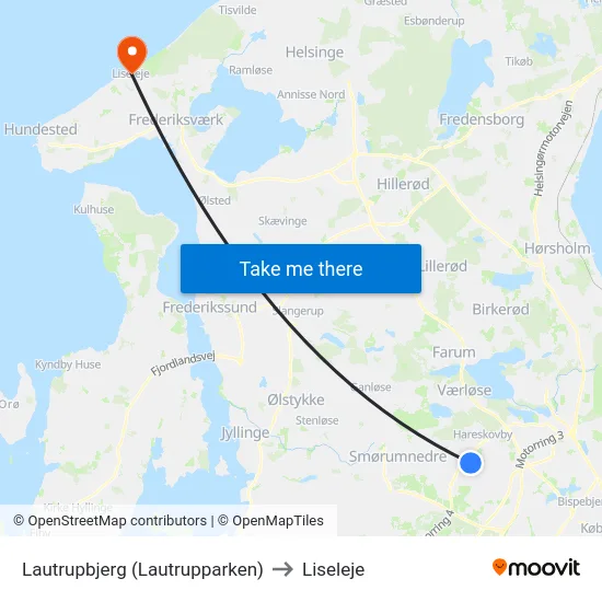 Lautrupbjerg (Lautrupparken) to Liseleje map