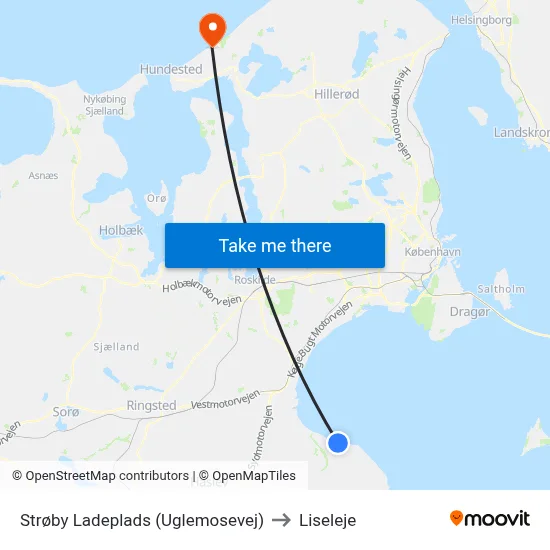 Strøby Ladeplads (Uglemosevej) to Liseleje map