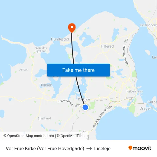 Vor Frue Kirke (Vor Frue Hovedgade) to Liseleje map