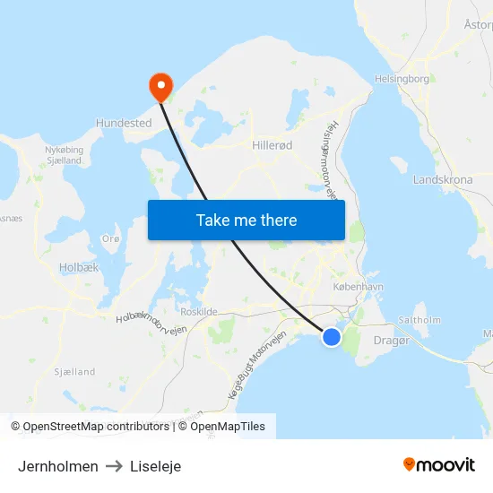 Jernholmen to Liseleje map
