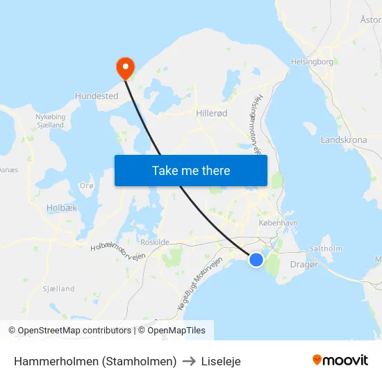 Hammerholmen (Stamholmen) to Liseleje map