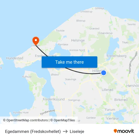 Egedammen (Fredskovhellet) to Liseleje map