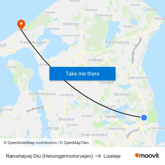 Rævehøjvej Dtu (Helsingørmotorvejen) to Liseleje map