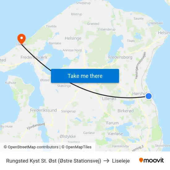 Rungsted Kyst St. Øst (Østre Stationsvej) to Liseleje map