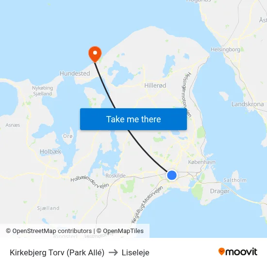 Kirkebjerg Torv (Park Allé) to Liseleje map