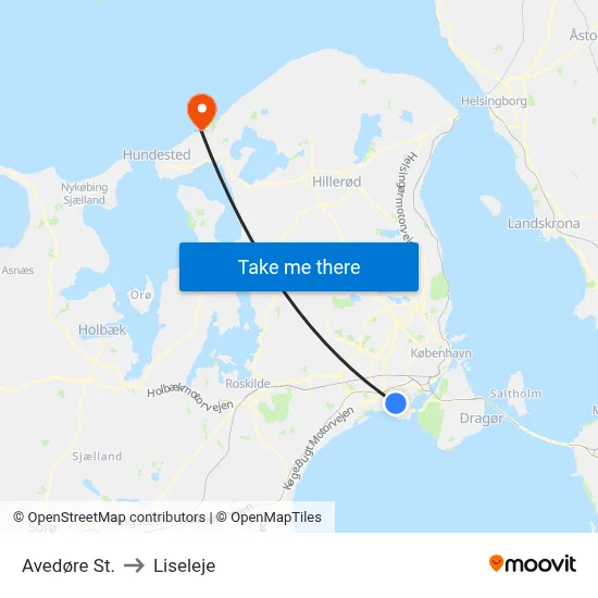 Avedøre St. to Liseleje map