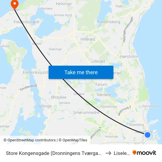 Store Kongensgade (Dronningens Tværgade) to Liseleje map