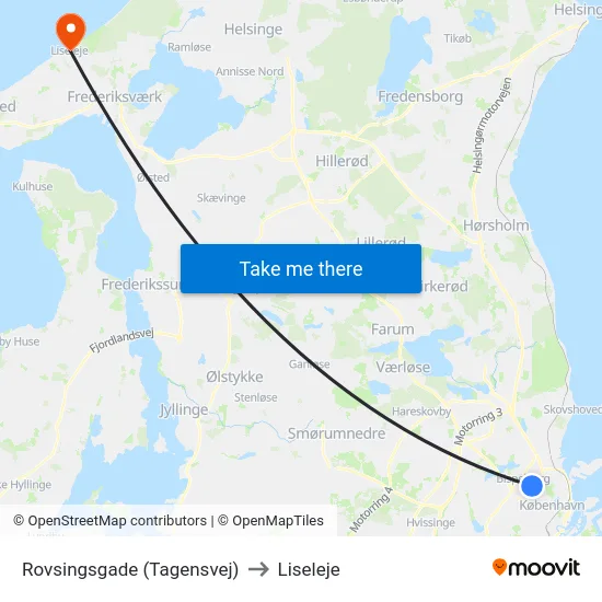 Rovsingsgade (Tagensvej) to Liseleje map