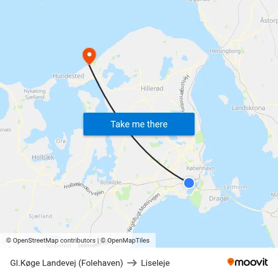 Gl.Køge Landevej (Folehaven) to Liseleje map