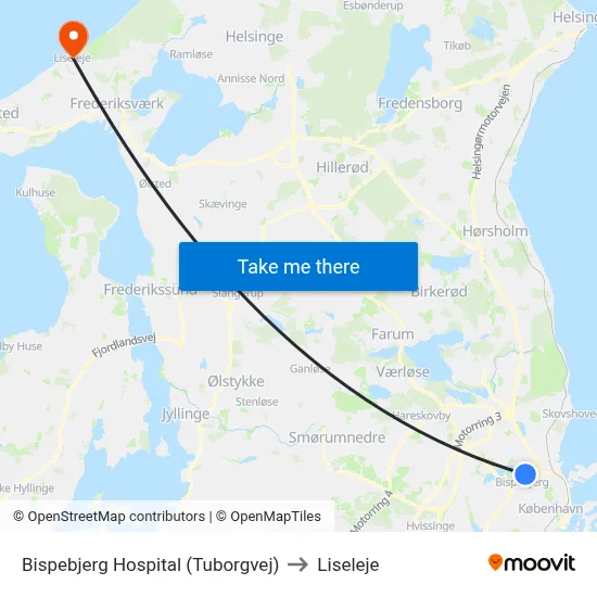 Bispebjerg Hospital (Tuborgvej) to Liseleje map