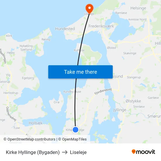 Kirke Hyllinge (Bygaden) to Liseleje map