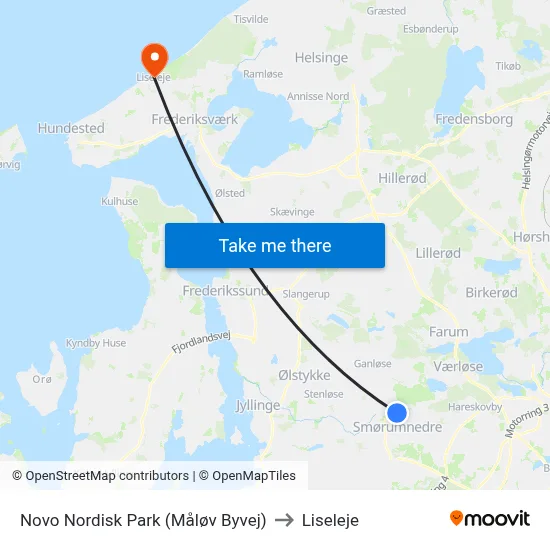 Novo Nordisk Park (Måløv Byvej) to Liseleje map