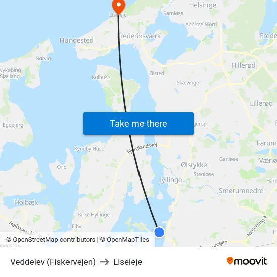 Veddelev (Fiskervejen) to Liseleje map