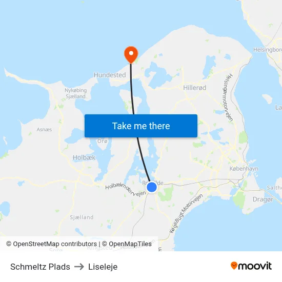 Schmeltz Plads to Liseleje map