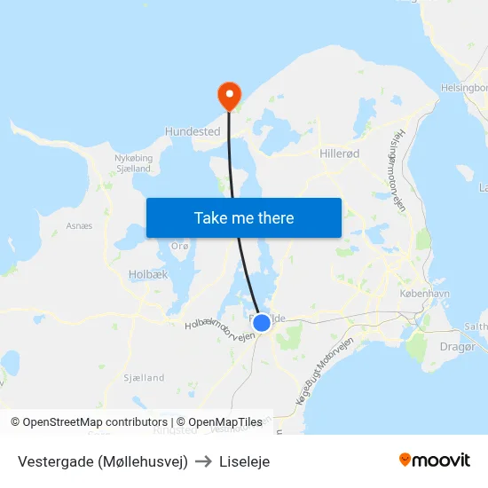 Vestergade (Møllehusvej) to Liseleje map