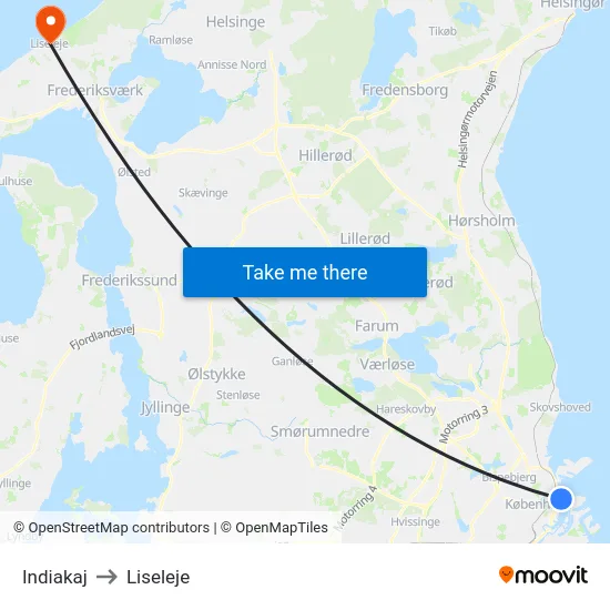 Indiakaj to Liseleje map