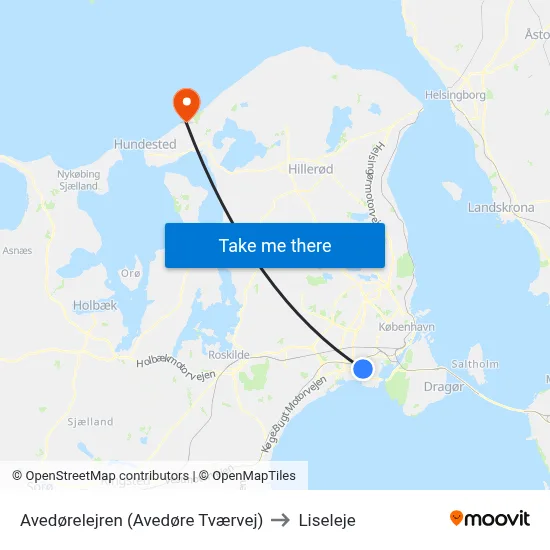Avedørelejren (Avedøre Tværvej) to Liseleje map