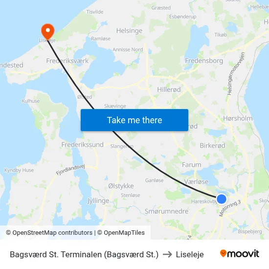 Bagsværd St. Terminalen (Bagsværd St.) to Liseleje map