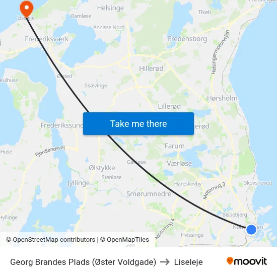 Georg Brandes Plads (Øster Voldgade) to Liseleje map