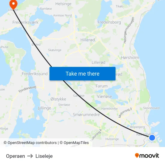 Operaen to Liseleje map