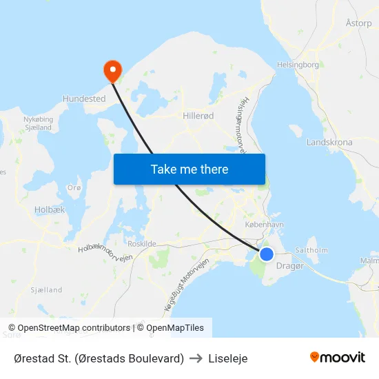 Ørestad St. (Ørestads Boulevard) to Liseleje map