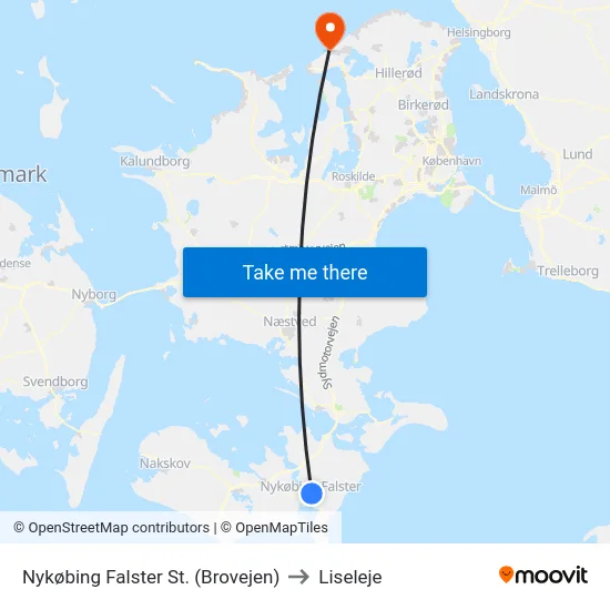 Nykøbing Falster St. (Brovejen) to Liseleje map