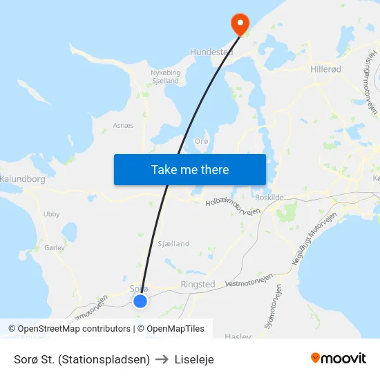 Sorø St. (Stationspladsen) to Liseleje map