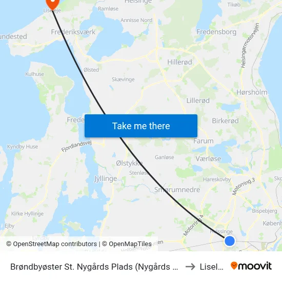 Brøndbyøster St. Nygårds Plads (Nygårds Plads) to Liseleje map