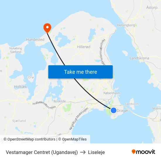 Vestamager Centret (Ugandavej) to Liseleje map