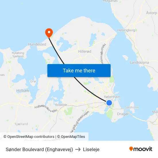 Sønder Boulevard (Enghavevej) to Liseleje map