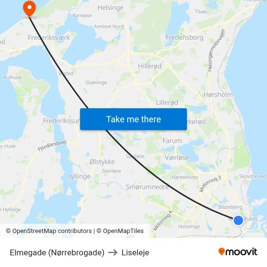 Elmegade (Nørrebrogade) to Liseleje map