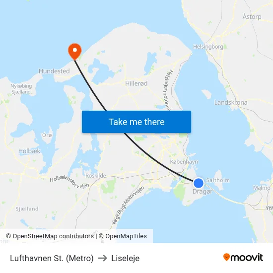 Lufthavnen St. (Metro) to Liseleje map
