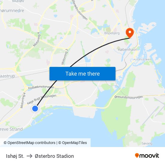 Ishøj St. to Østerbro Stadion map