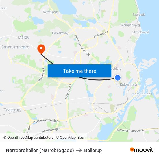 Nørrebrohallen (Nørrebrogade) to Ballerup map